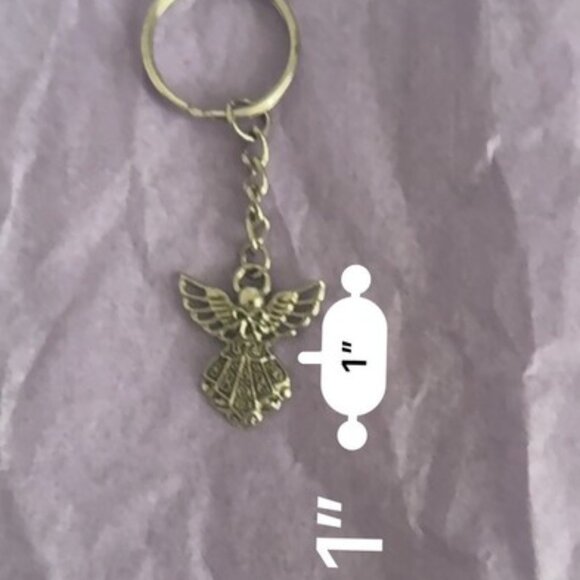 Angel with Wings Vintage Bow and Dress Silver Charm Pendant Keychain Key Chain - Picture 5 of 7